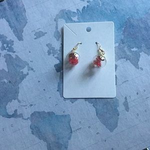 Handmade red flowers in a glass globe earrings